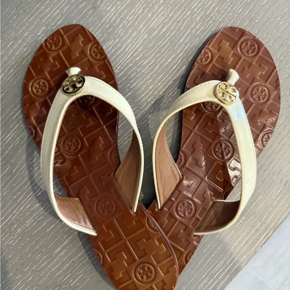 Tory Burch Cream and Brown Sandals - Picture 2 of 5